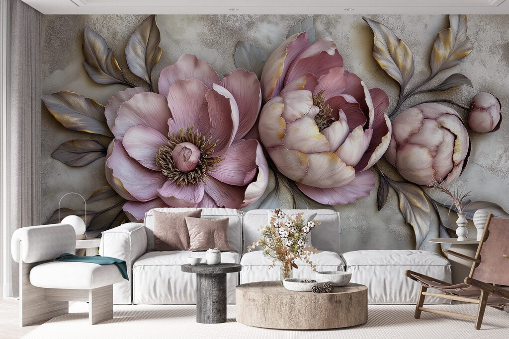 Pioenrozen in lila reliëftinten — interieur 6