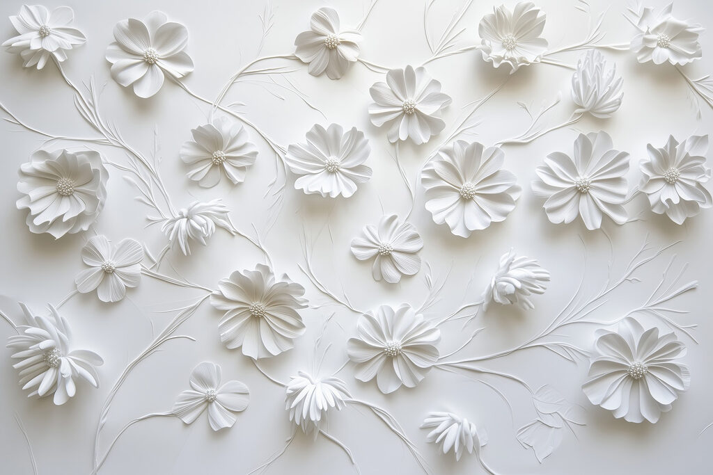 Witte bloemen langs ranken — volledig ontwerp