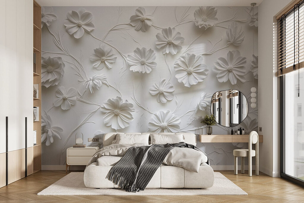 Witte bloemen langs ranken — interieur 1