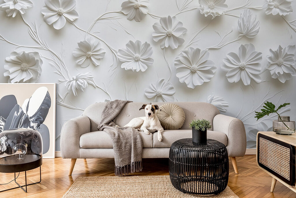 Witte bloemen langs ranken — interieur 5