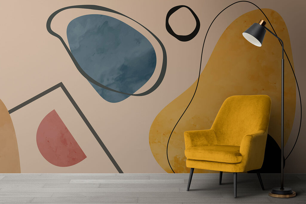 Okerkleurige vormen met contouren — interieur 2