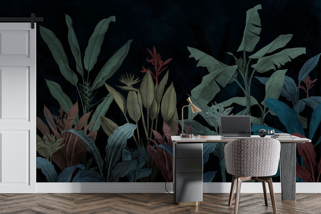 Tropenplanten op donker petrol — interieur 1