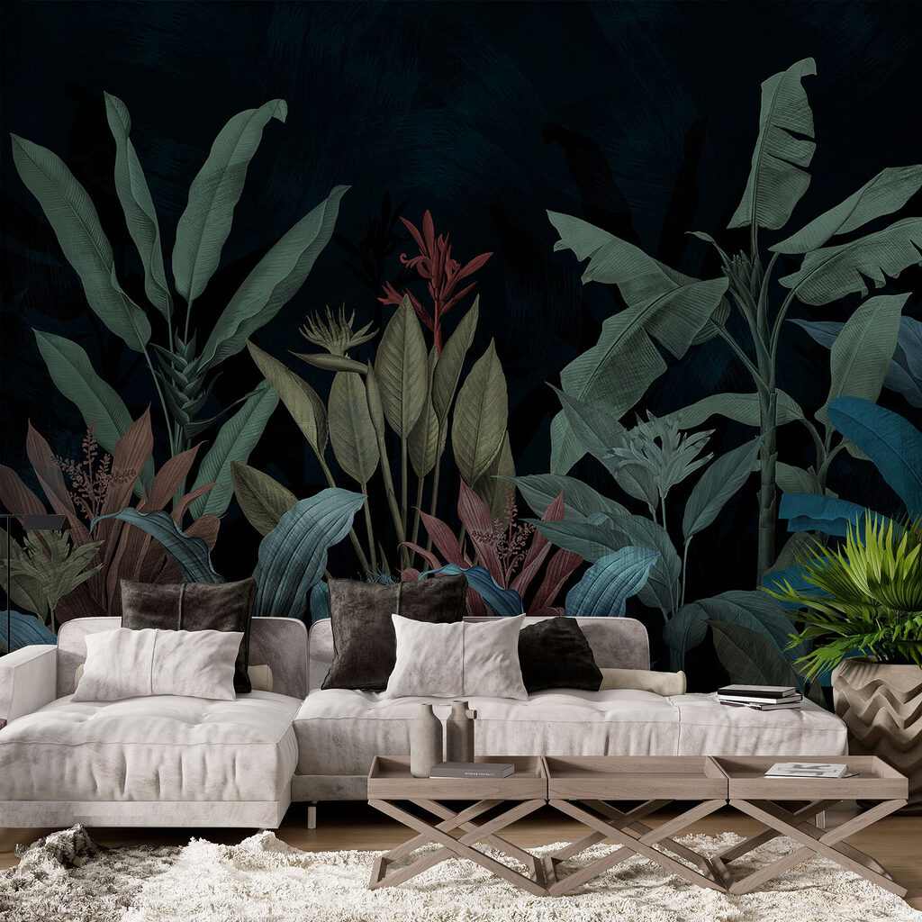 Tropenplanten op donker petrol — interieur 2