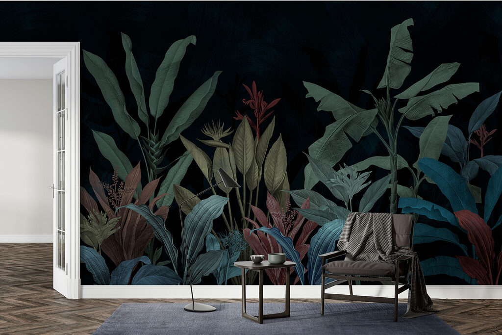 Tropenplanten op donker petrol — interieur 3
