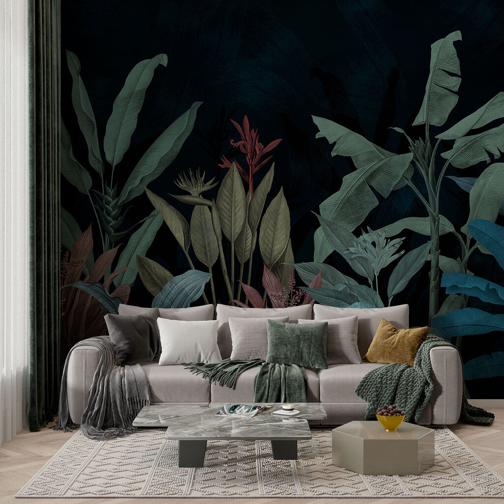 Tropenplanten op donker petrol — interieur 4