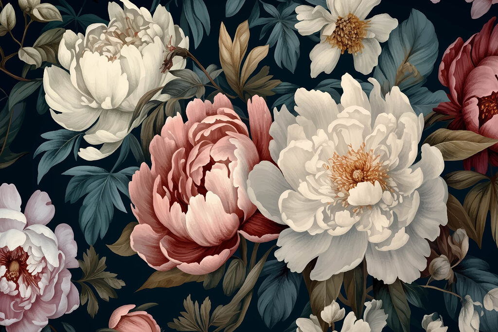 Levendige bloemen te midden van weelderig groen blad — volledig ontwerp