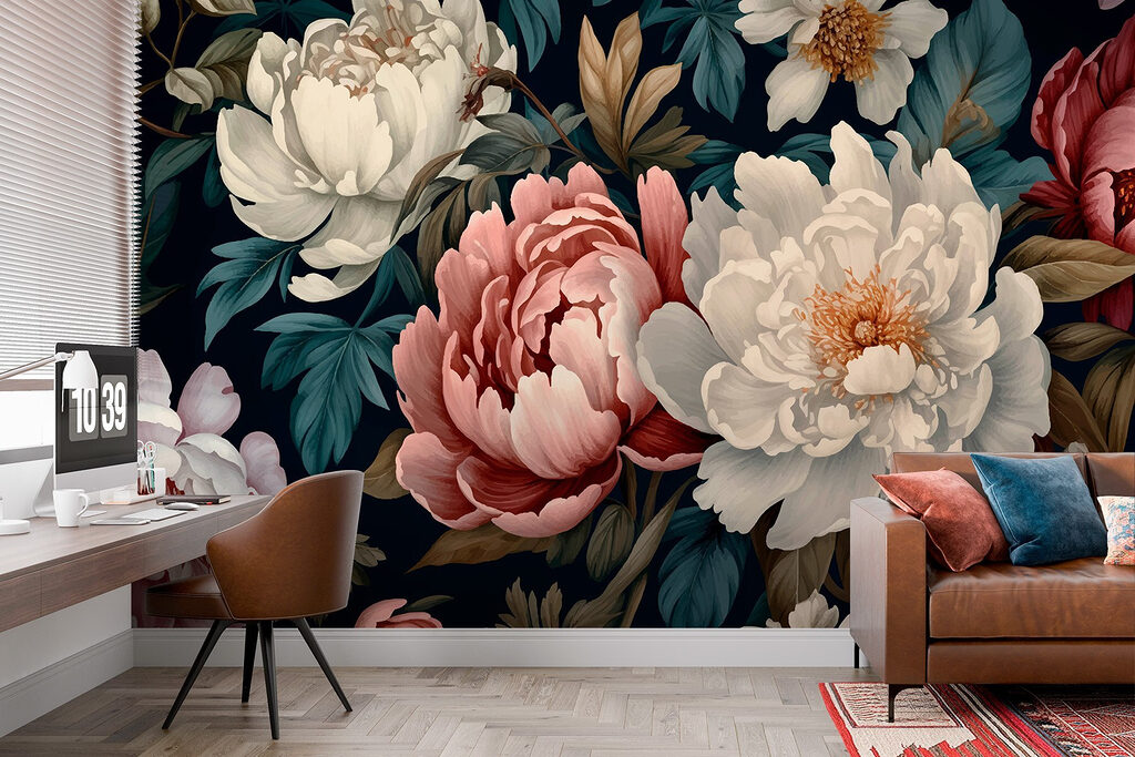 Levendige bloemen te midden van weelderig groen blad — interieur 3