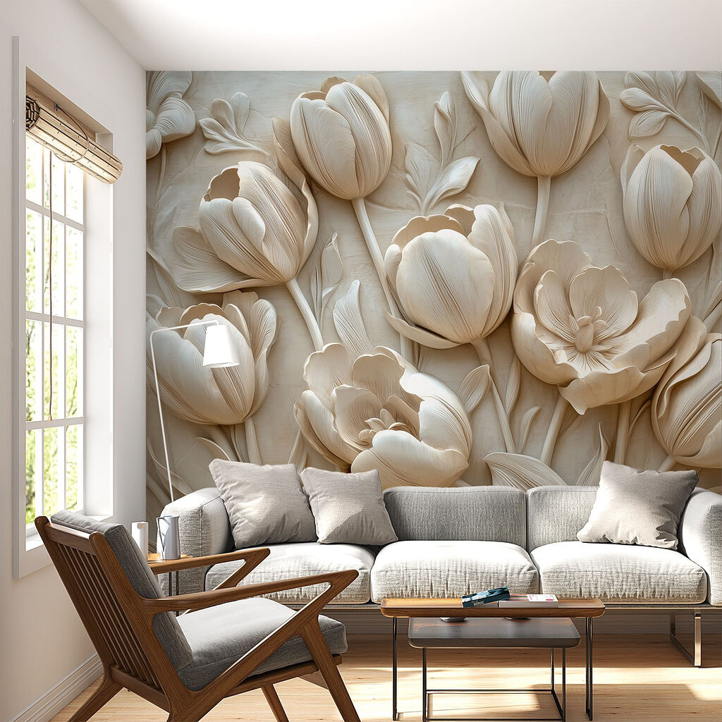 Roomwitte tulpen in reliëf — interieur 4