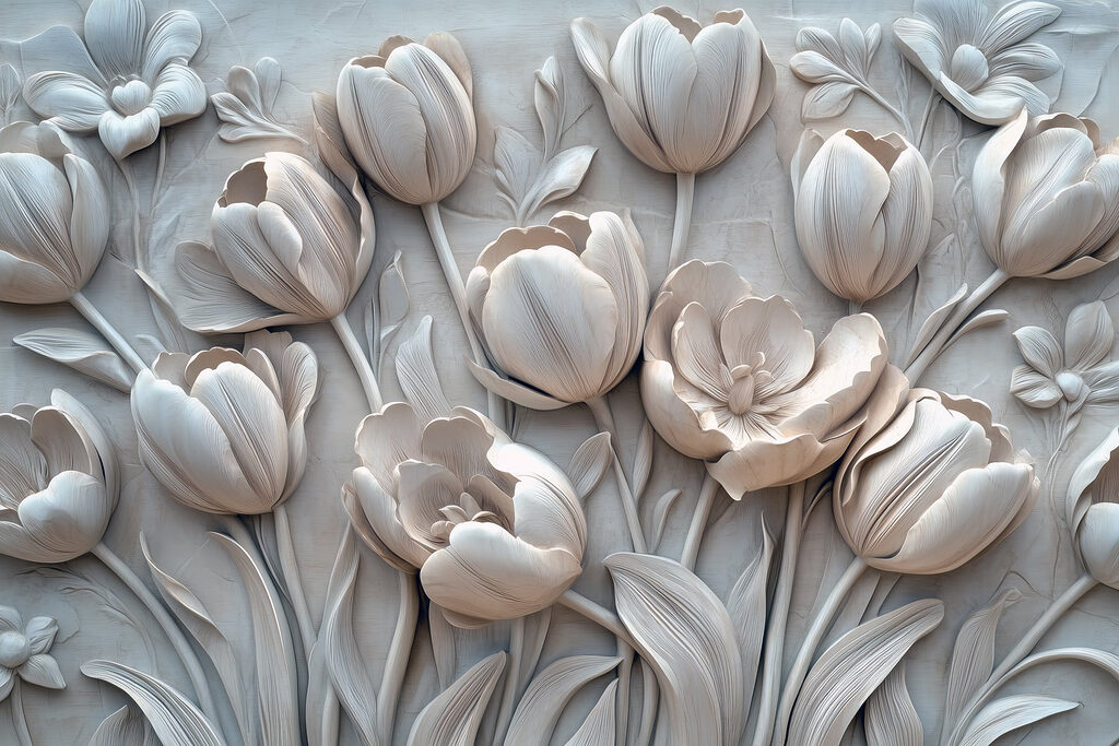 Tulpen in zacht wit — volledig ontwerp