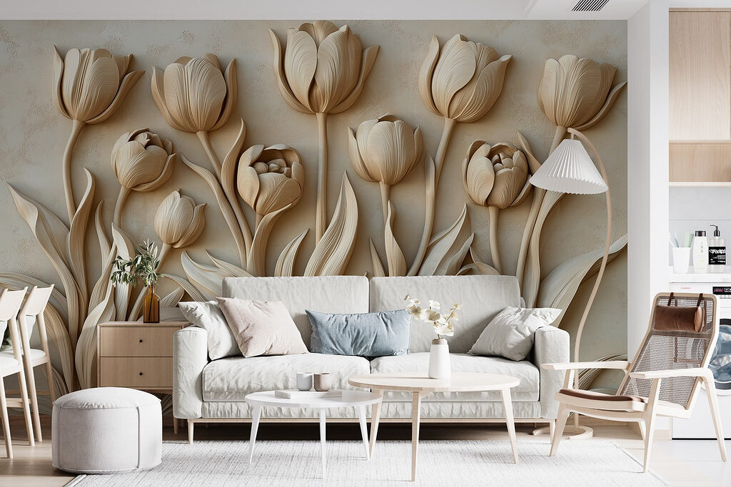 Tulpen boven zwierige bladstelen — interieur 2