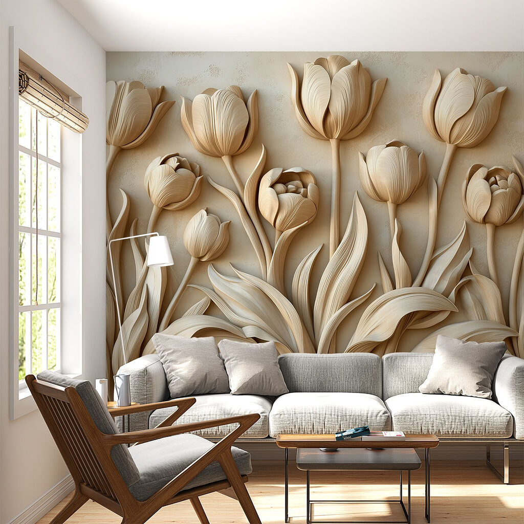 Tulpen boven zwierige bladstelen — interieur 3