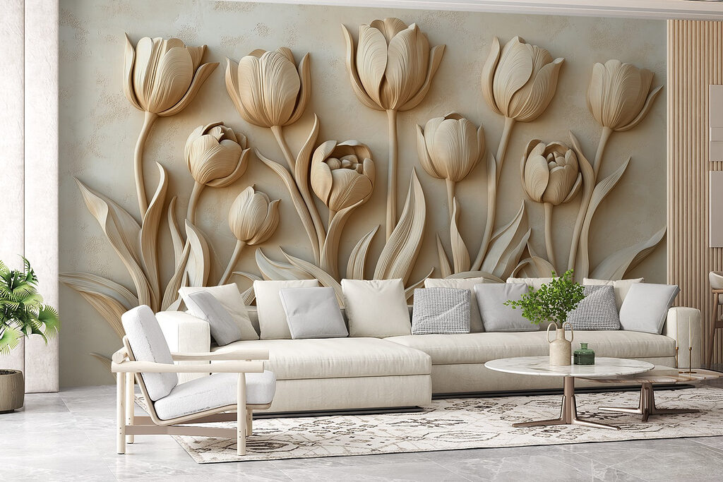 Tulpen boven zwierige bladstelen — interieur 4