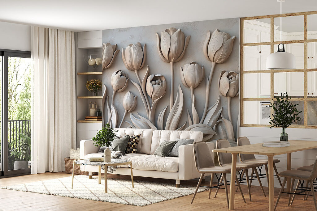 Elegant bloemmotief in neutrale tinten — interieur 3