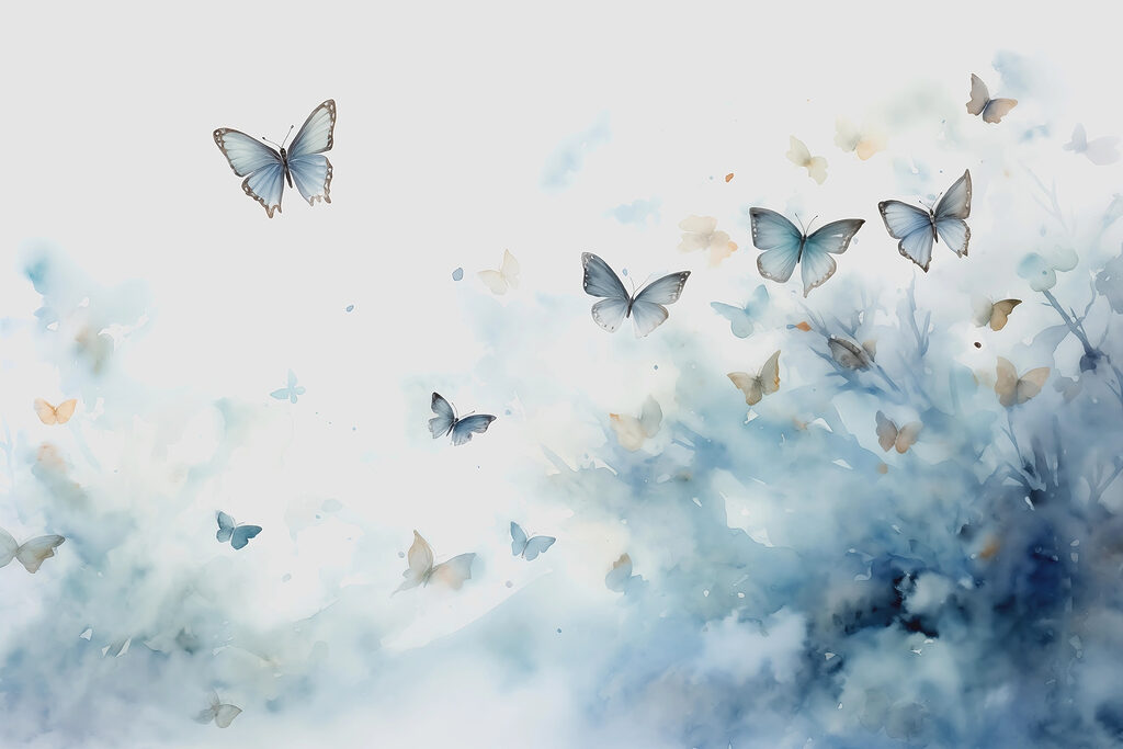 Vlinders in blauwe wolken — volledig ontwerp