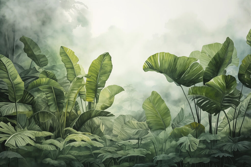 Groot blad in boslicht — volledig ontwerp