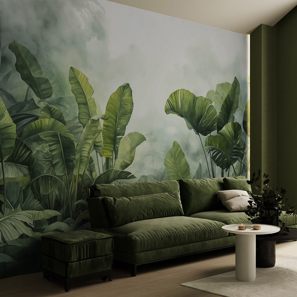 Groep groene bladeren in een interieur