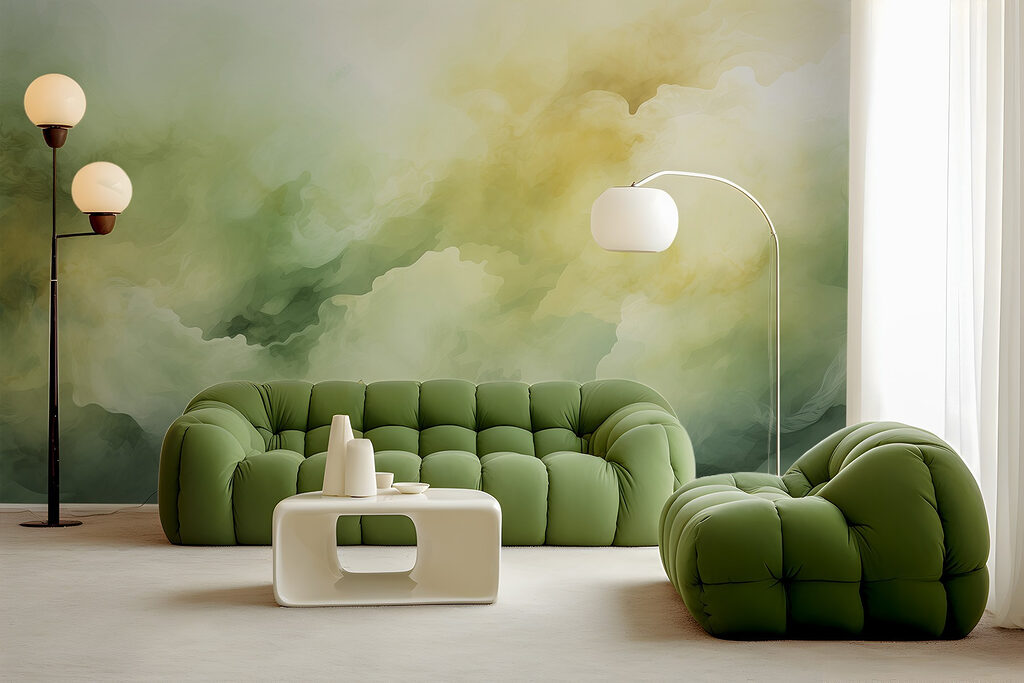 Geelgroene wolken van waterverf — interieur 1