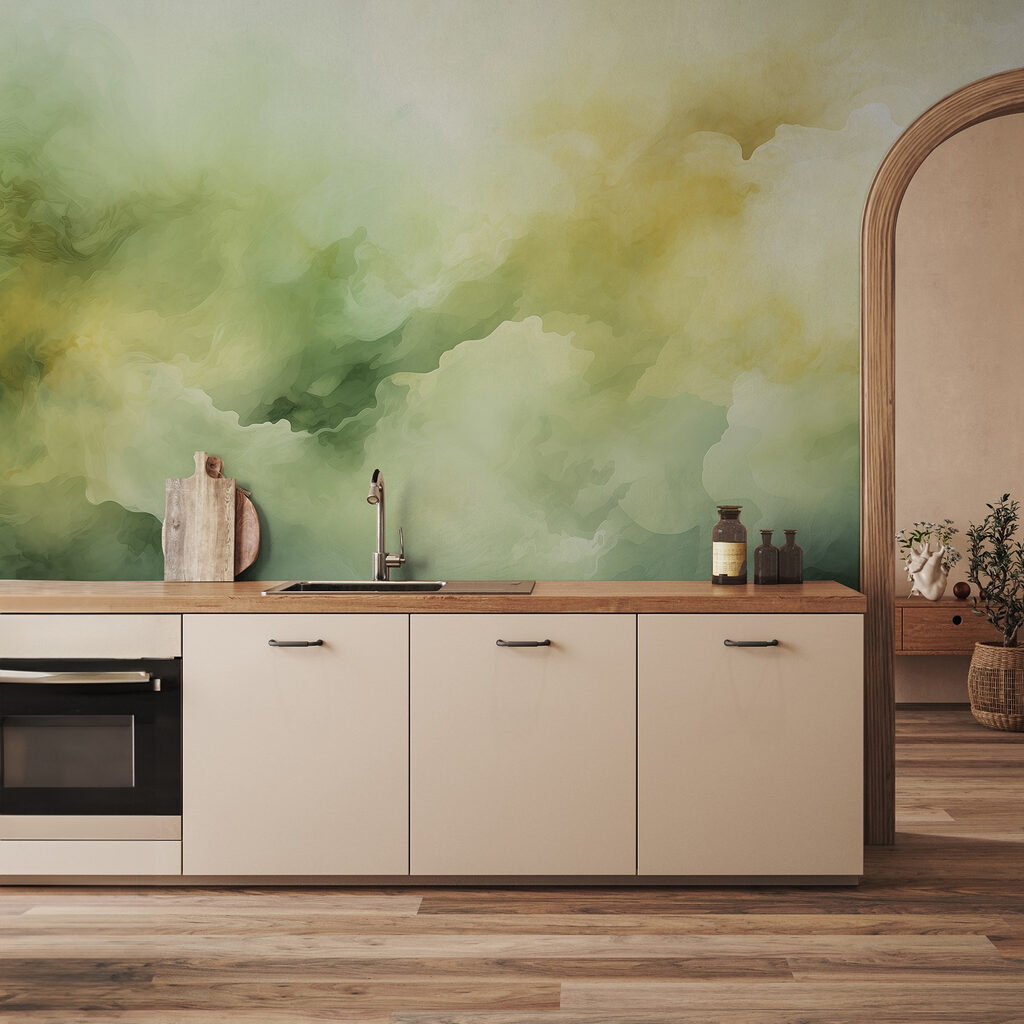 Geelgroene wolken van waterverf — interieur 2