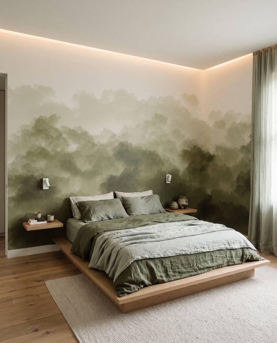 Groene boomkronen in waterverf — interieur 1