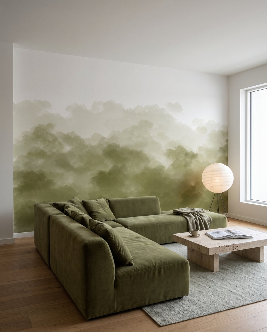 Groene boomkronen in waterverf — interieur 2