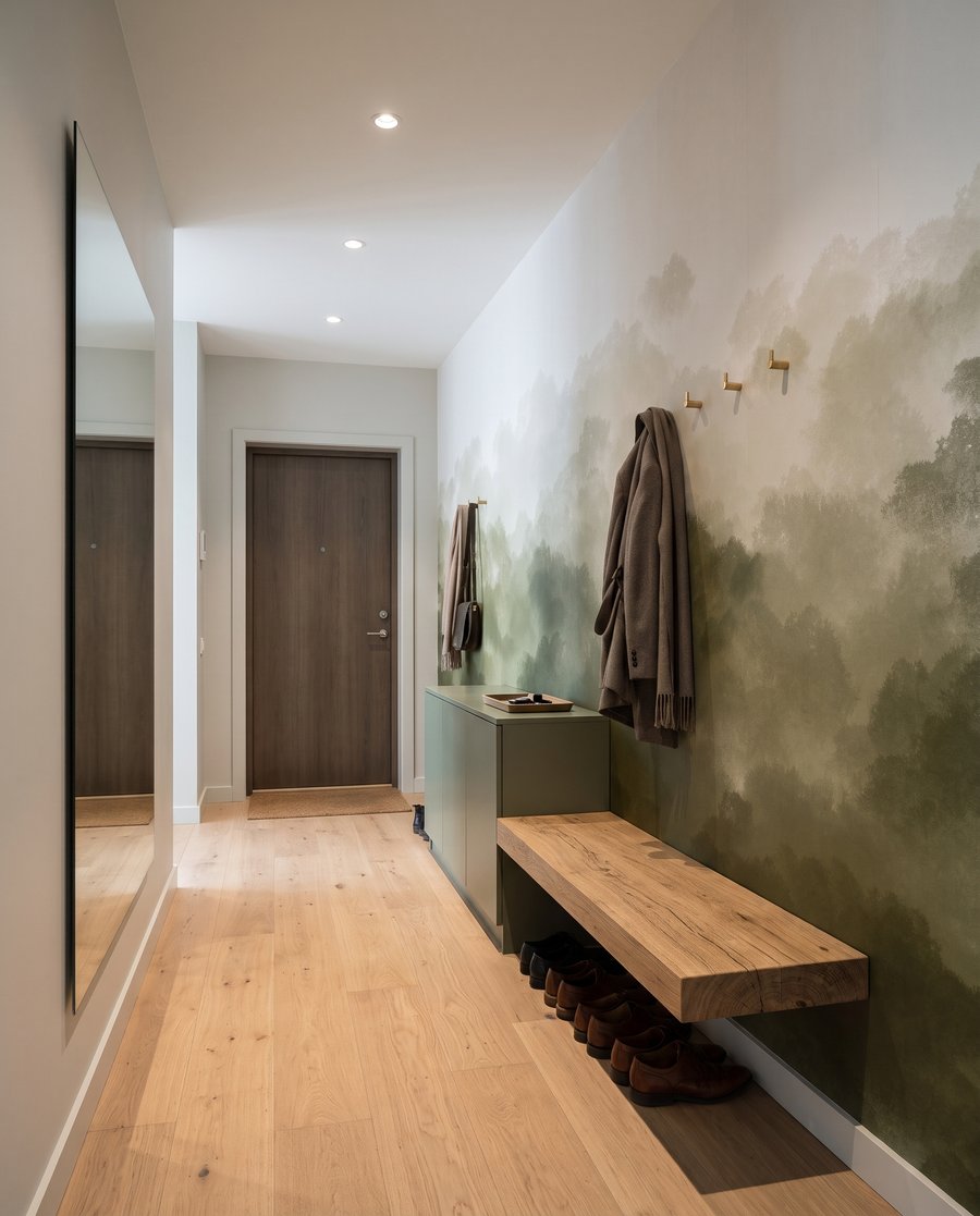 Groene boomkronen in waterverf — interieur 4