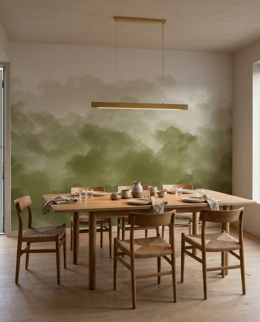 Groene boomkronen in waterverf — interieur 5