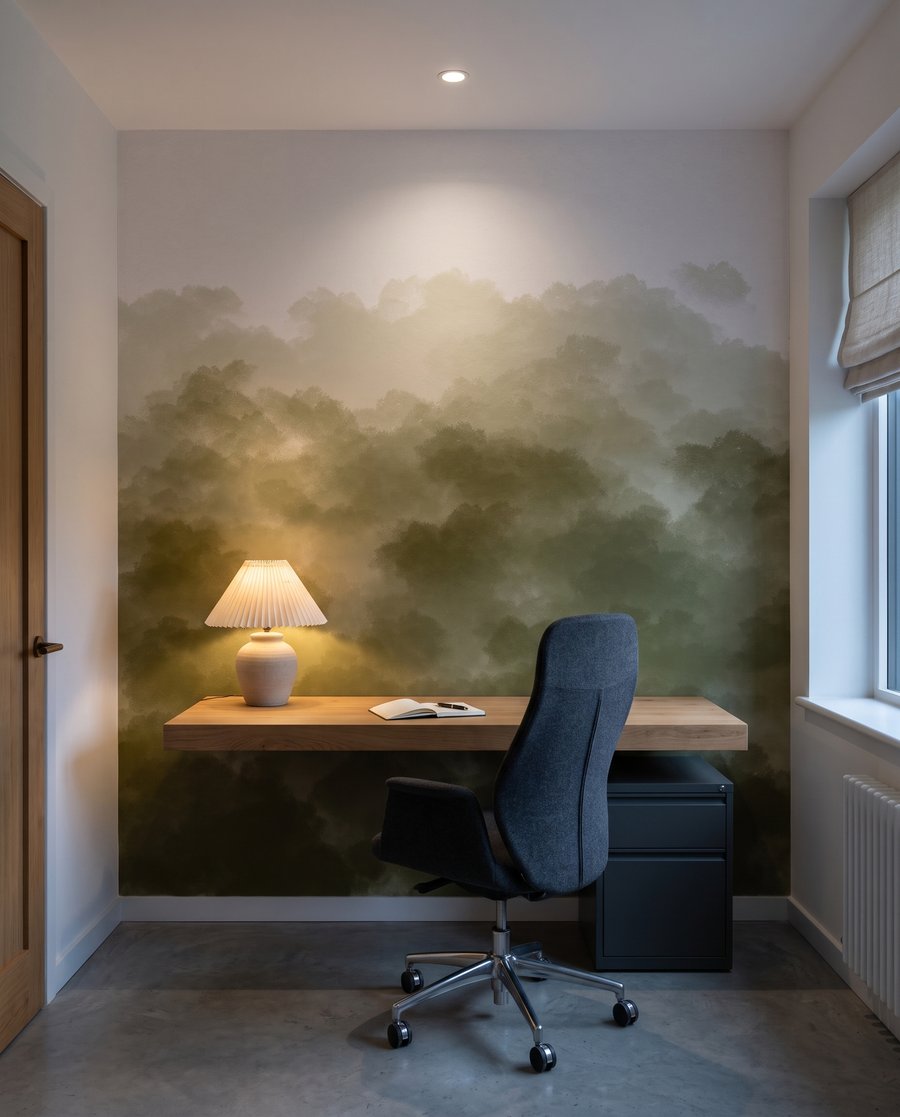 Groene boomkronen in waterverf — interieur 6
