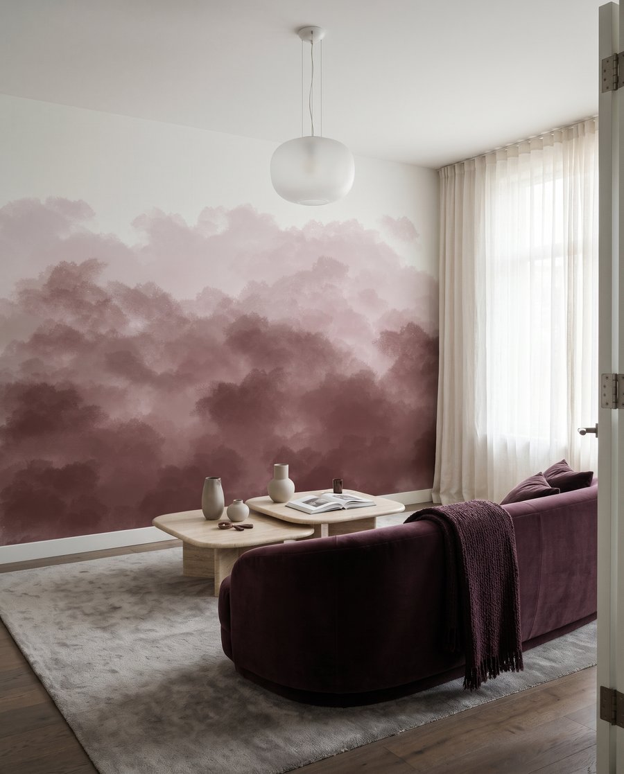 Boomkruinen in vloeiende waterverf in een interieur