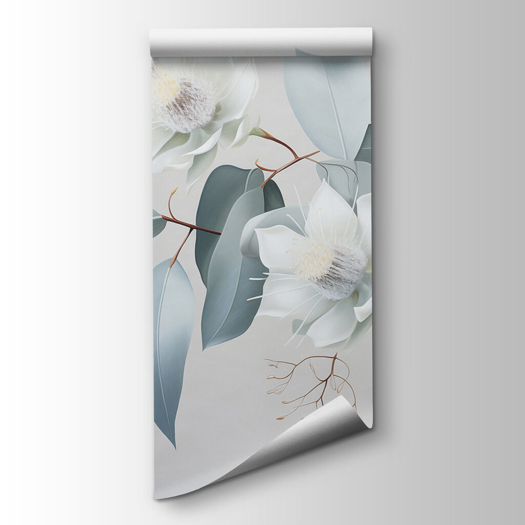 Witte bloemen, ijsblauwe bladeren — productweergave