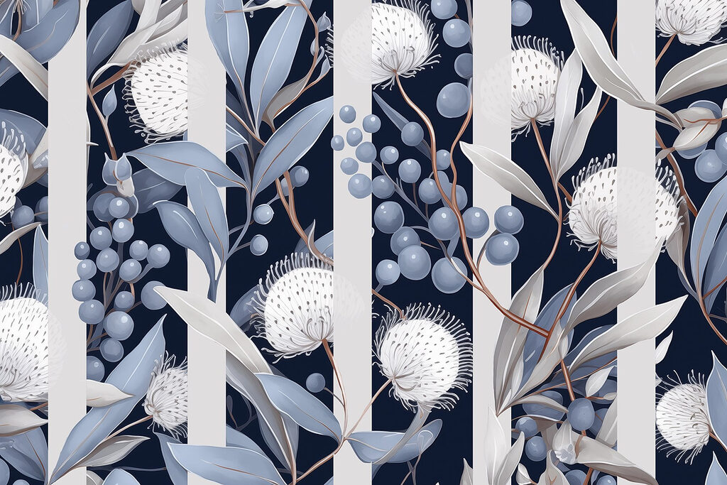 Witte bloemschermen tussen lintbanen — volledig ontwerp
