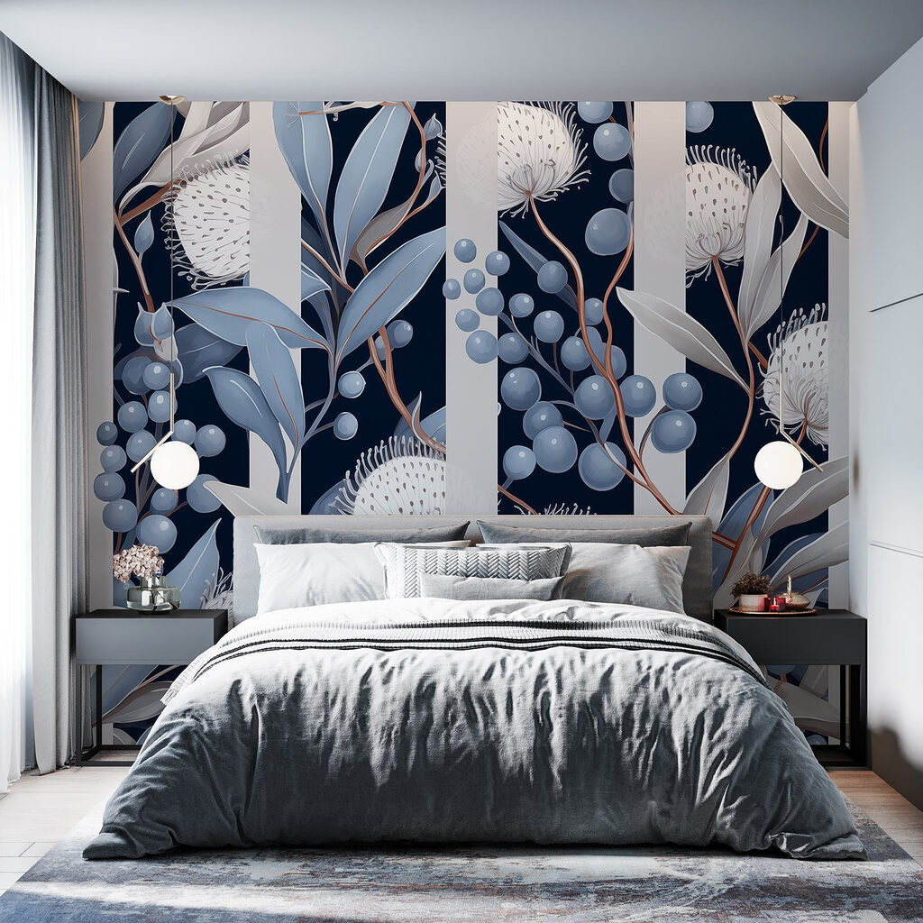 Witte bloemschermen tussen lintbanen — interieur 1