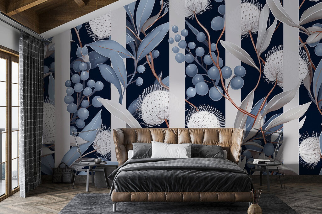 Witte bloemschermen tussen lintbanen — interieur 2