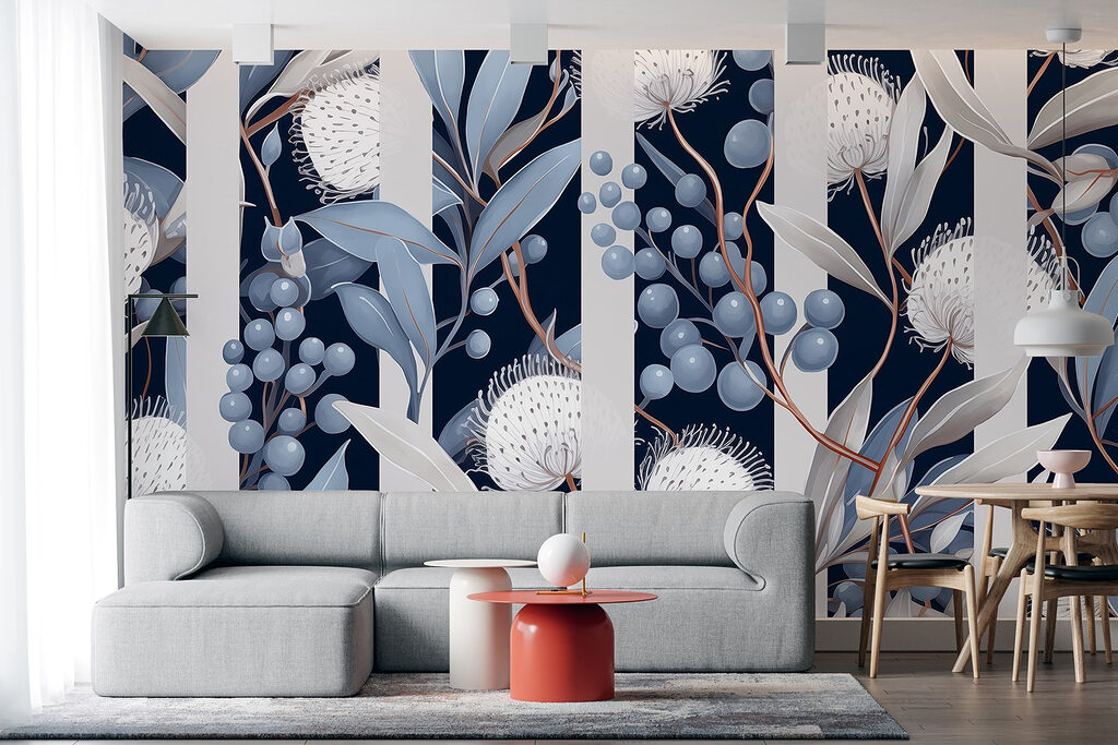 Witte bloemschermen tussen lintbanen — interieur 3