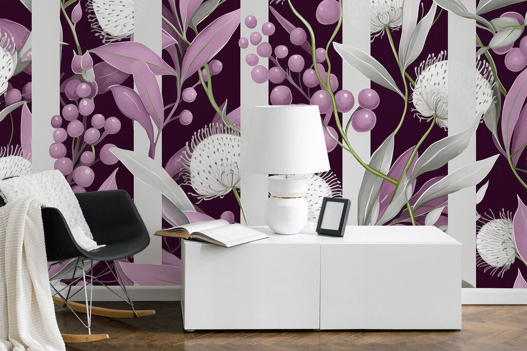 Bloemschermen tussen gestreepte stelen — interieur 2
