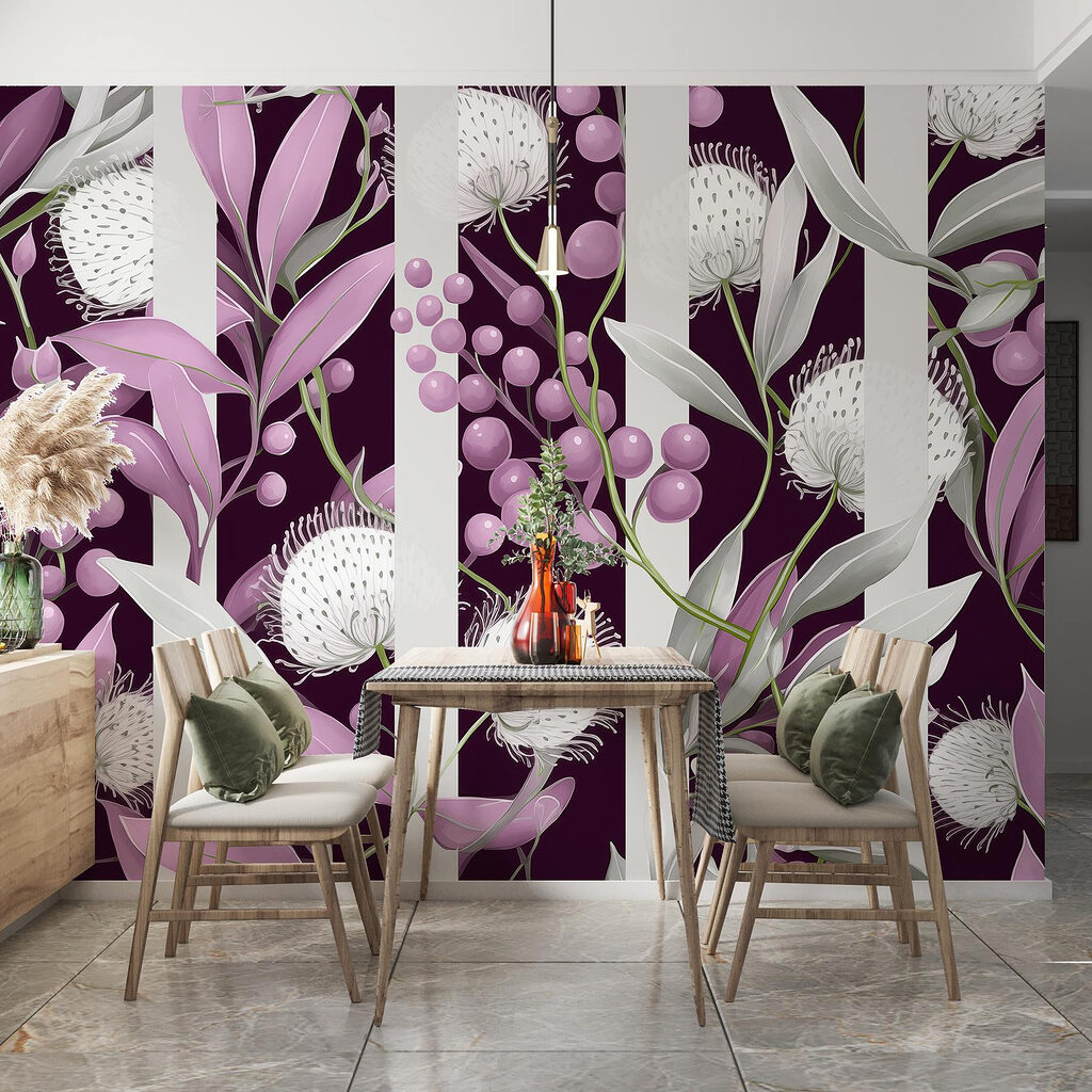Bloemschermen tussen gestreepte stelen — interieur 3