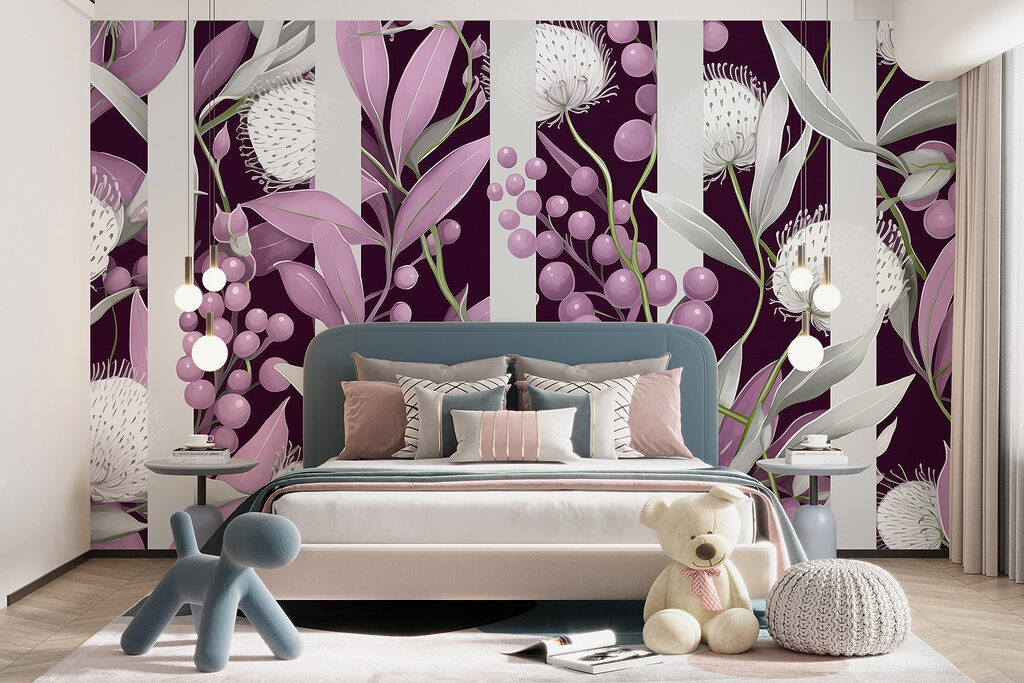 Bloemschermen tussen gestreepte stelen — interieur 4