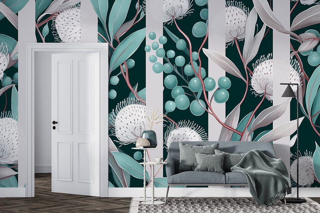 Bloemschermen tussen gestreepte stelen — interieur 3