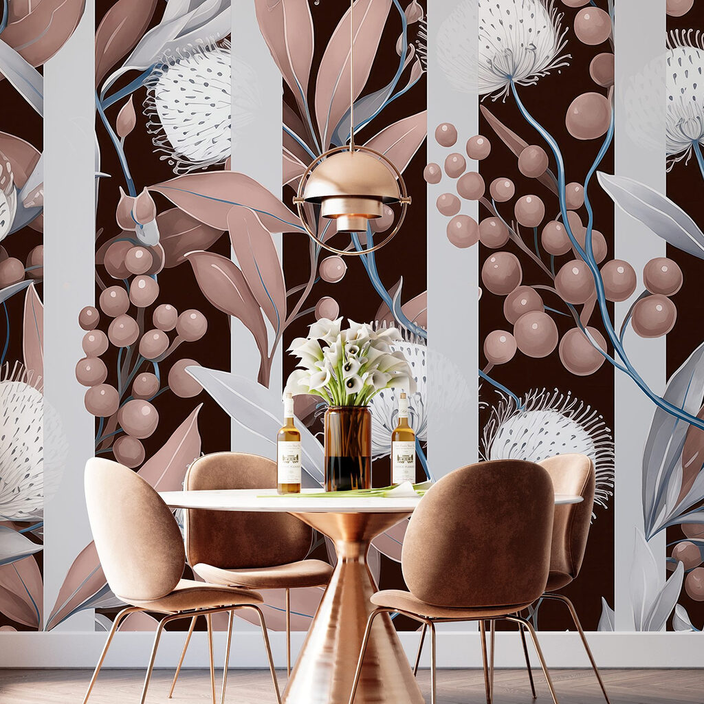 Bloemschermen tussen gestreepte stelen — interieur 4