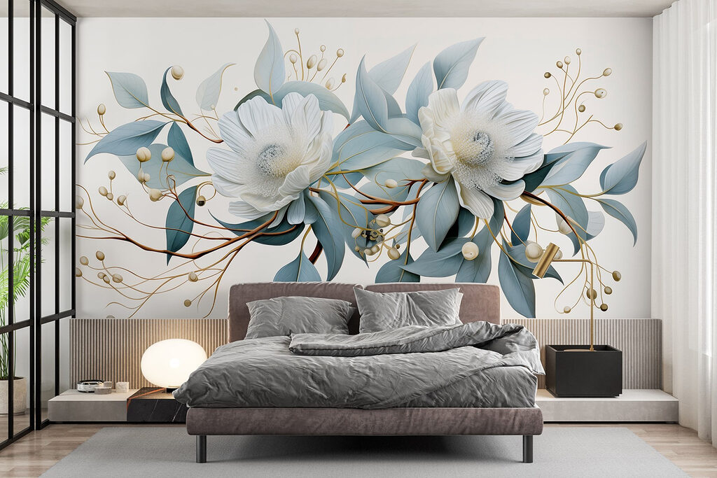 Witte bloemen, gouden takjes — interieur 2