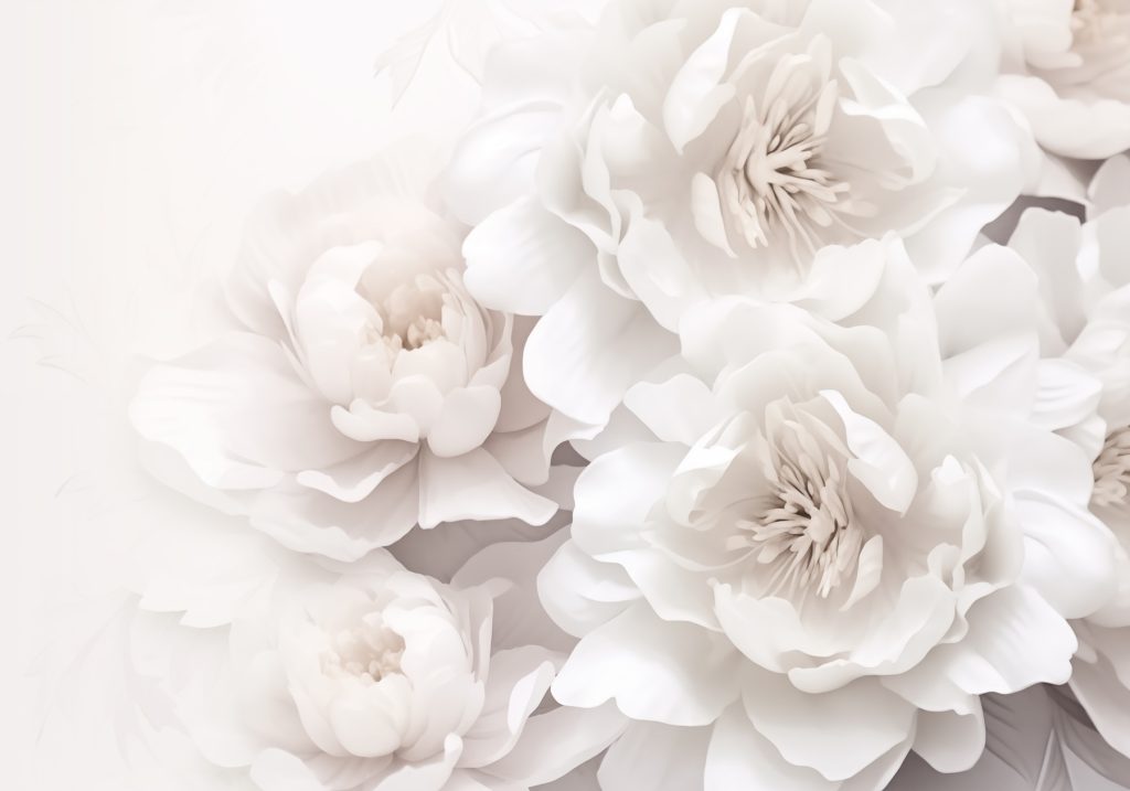 Witte bloemen lossen op — volledig ontwerp