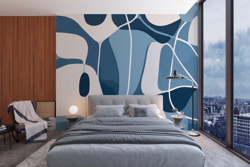 Blauwe vormen, witte krabbels — interieur 2