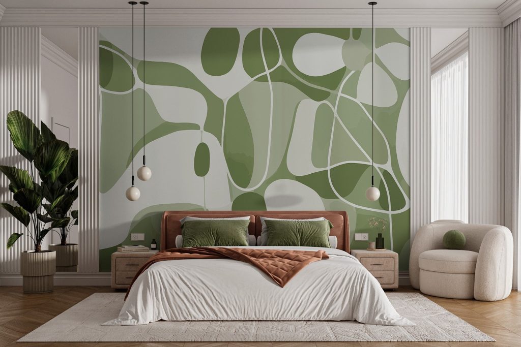 Groen en wit patroon in een interieur
