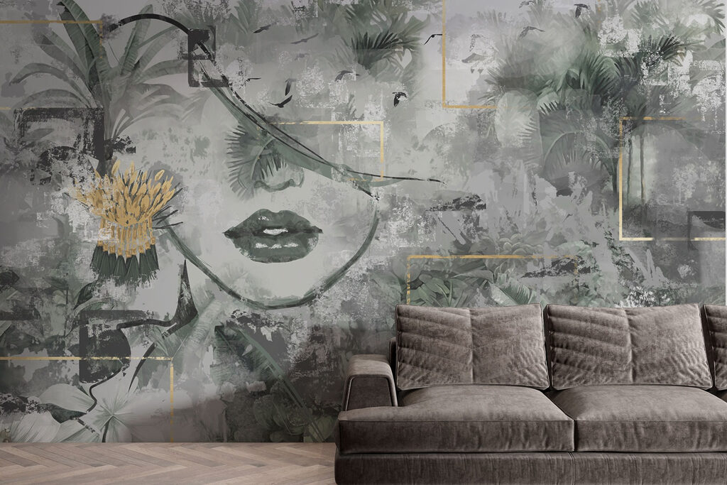 Schilderij van een vrouw’s gezicht en planten — interieur 2