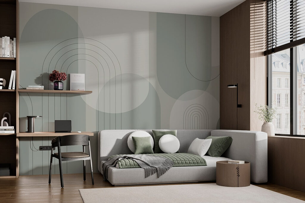 Grijsgroene bogen met lijnbundels — interieur 1