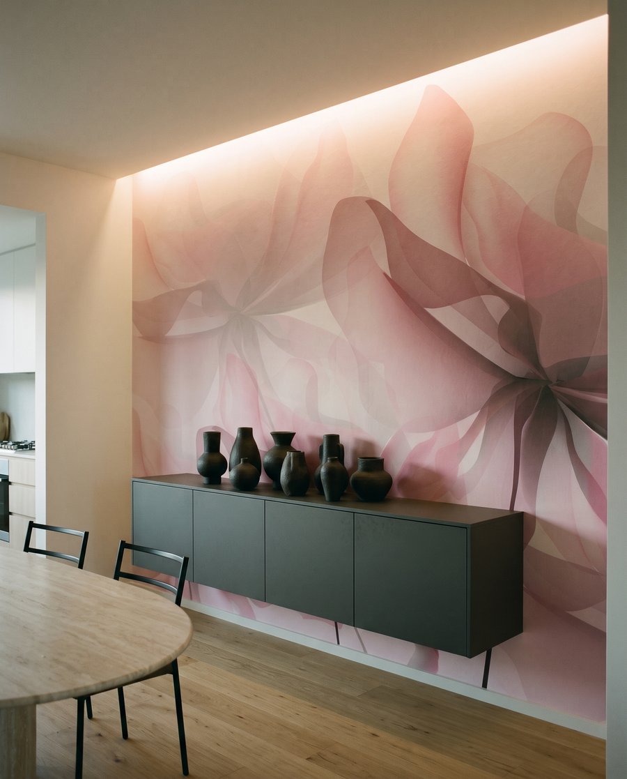Roze bloemen over elkaar — interieur 7