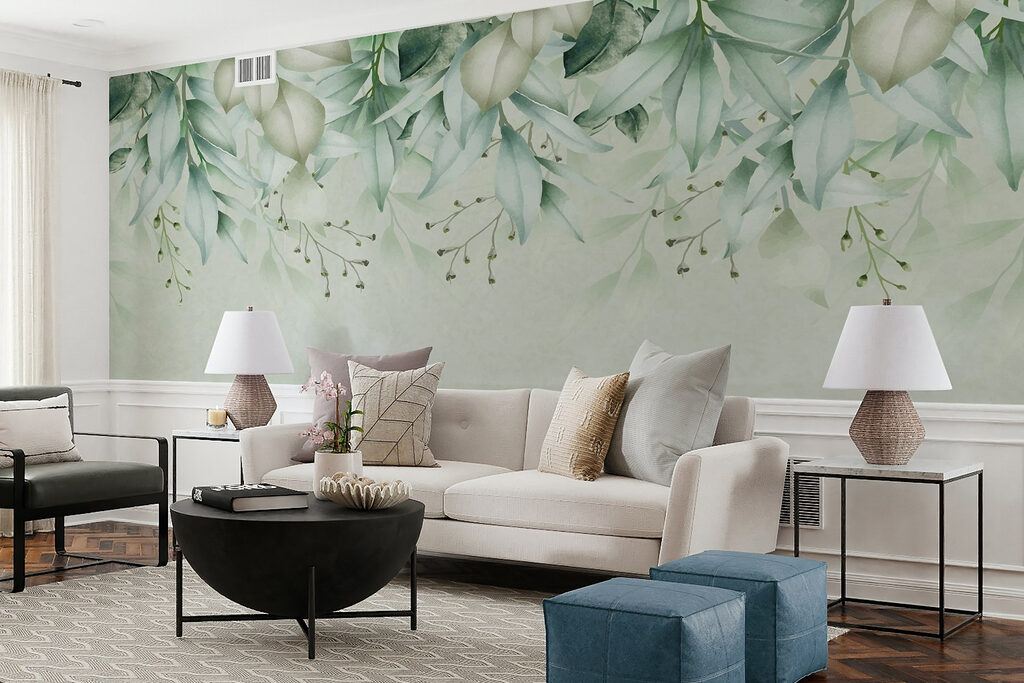 Witte bloesem boven mintgroen — interieur 2