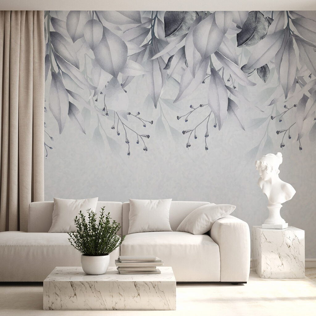 Bloemenranken boven ruwe verflagen — interieur 1