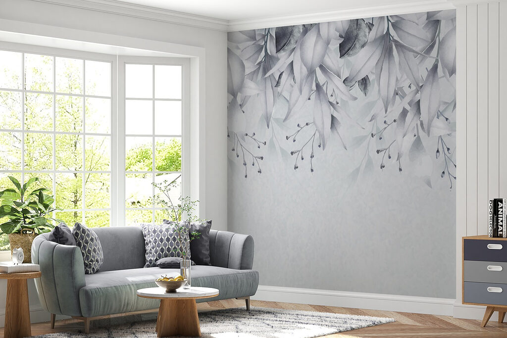 Bloemenranken boven ruwe verflagen — interieur 2