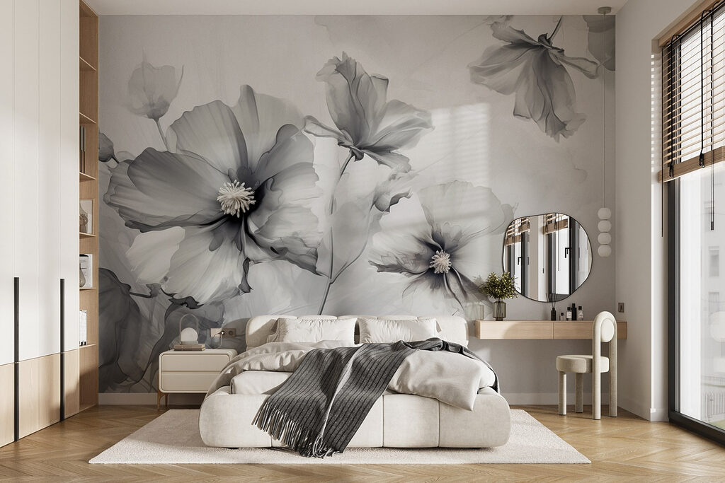 Grijze bloembladen in aquarel — interieur 1