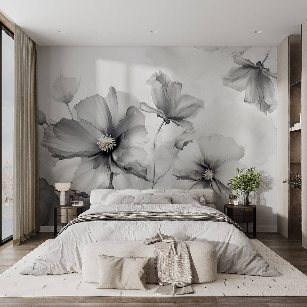 Grijze bloembladen in aquarel — interieur 3